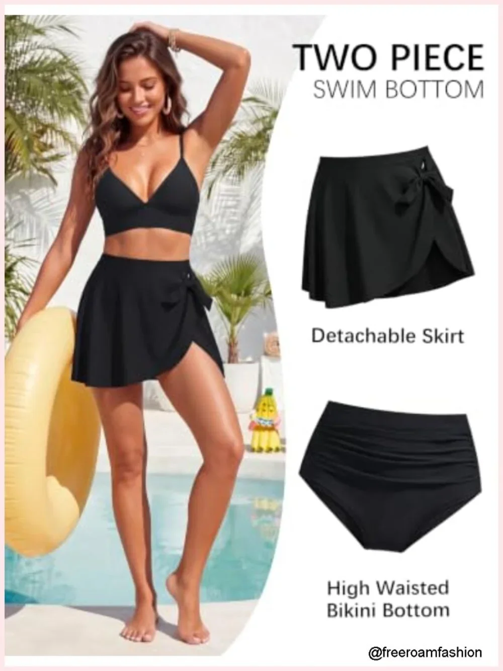 High Waisted Bikini Bottoms with Detachable Swim Skirt Tummy Control Modest